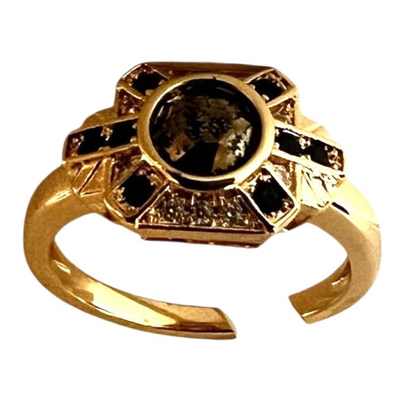 Gold-Tone Fragrant Jewels Ring Size 7 With Dark Center Stone & Accent Stones - Picture 7 of 8